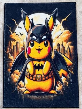 32x22 Batman Pikachu Tufted Rug Gaming Room Anime Fan Decor